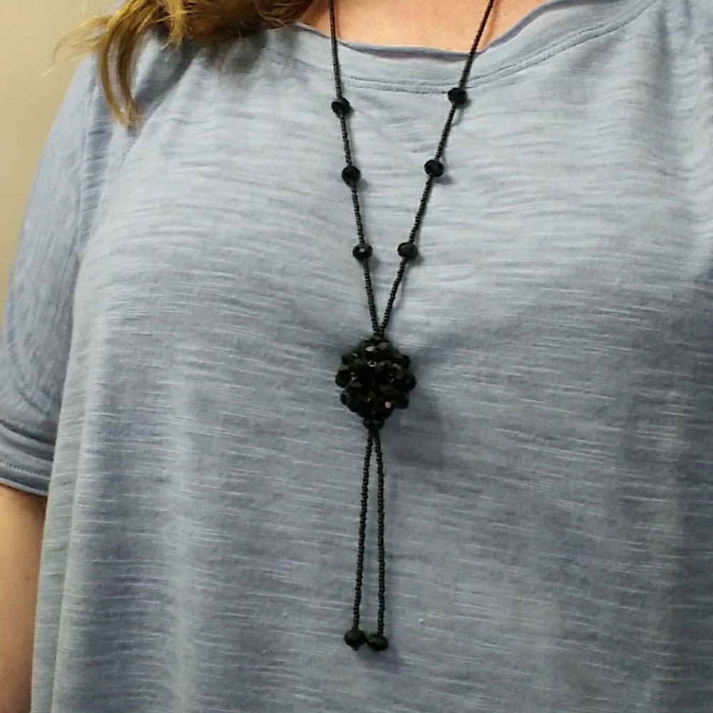 Long black beaded necklace